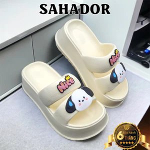 Dép nữ bánh mì 2 quai ngang hình CÚN NICE đế độn 7cm dễ thương D7778