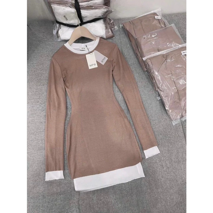 Váy Thun Dài Tay, Váy Body Phối Trắng siêu Hot Vải Thun Zip chất Dày Đẹp Sang Chảnh