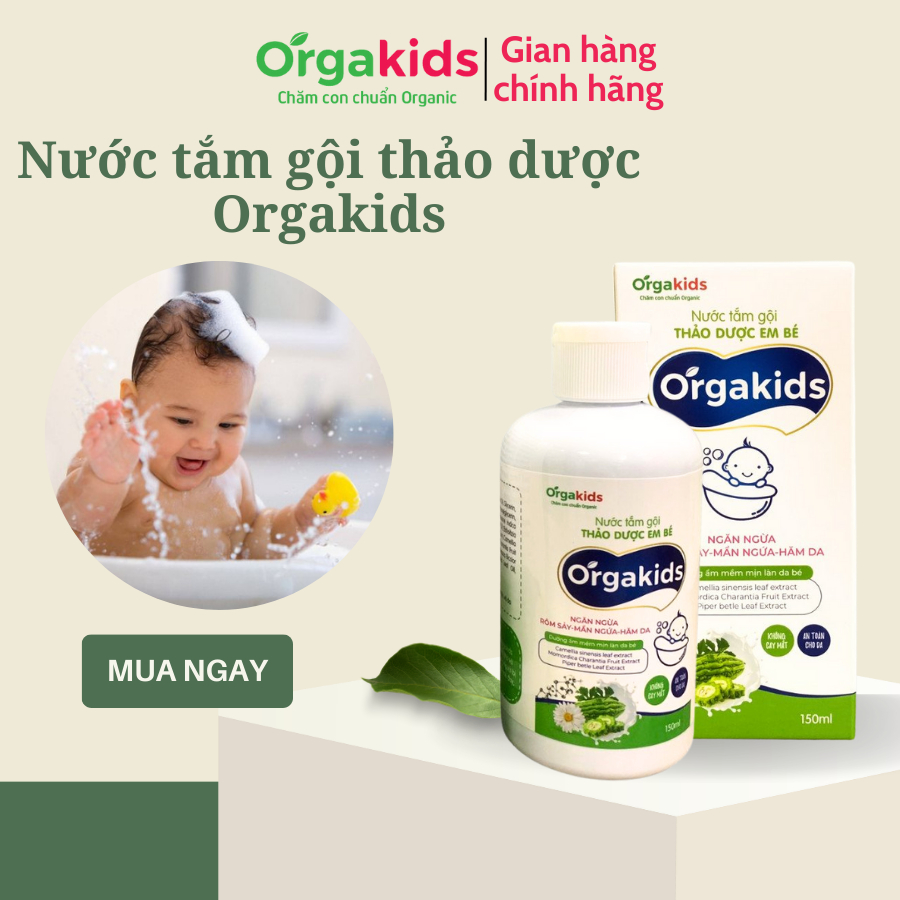 Nước tắm CẬN DATE thảo dược trẻ em Orgakids ngừa rôm sảy, mụn nhọt, mẩn ngứa - lọ 150ml