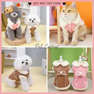 Áo khoác bông giữ ấm có nơ xinh xắn cho thú cưng - Áo cho chó mèo mùa đông