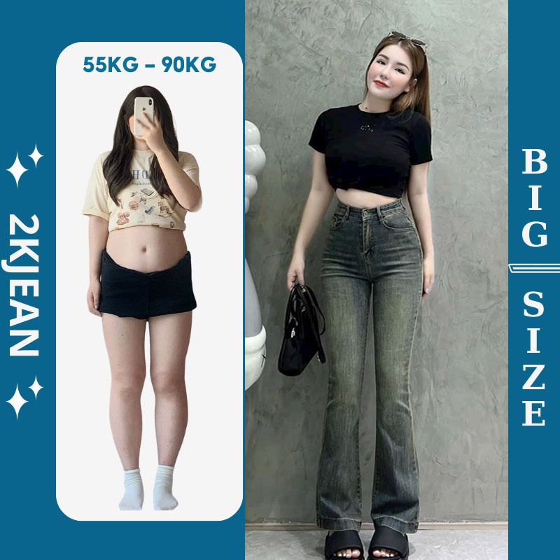 Quần Jean Nữ Ống Loe Bigsize 55–90kg Lưng Cao Co Giãn Tôn Dáng Che Khuyết Điểm LOEMS335 – 2KJeans