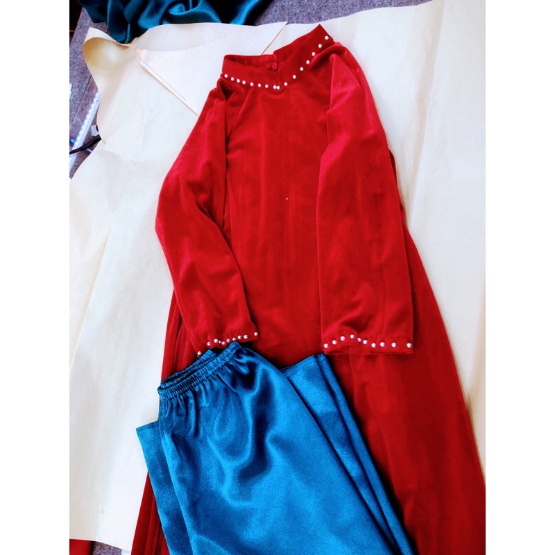 áo dài nhung đỏ dành cho bé từ 7 -35kg