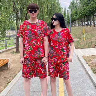 🔥Hot🔥Bộ Thun Lạnh Nam Nữ HOA LÁ CÀNH Sét bộ đùi ngắn dài hottrend thu đông chơi tết hoa tiết con công - KL2