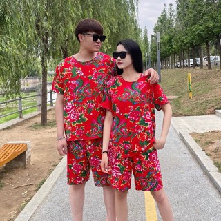 🔥Hot🔥Bộ Thun Lạnh Nam Nữ HOA LÁ CÀNH Sét bộ đùi ngắn dài hottrend thu đông chơi tết hoa tiết con công - KL2