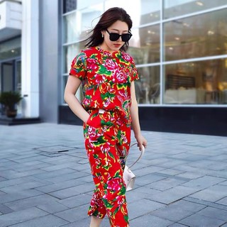 🔥Hot🔥Bộ Thun Lạnh Nam Nữ HOA LÁ CÀNH Sét bộ đùi ngắn dài hottrend thu đông chơi tết hoa tiết con công - KL2