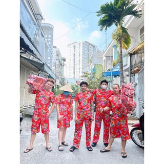 Set đồ thể thao dài nam nữ họa tiết Đui Con Công Chúc Tết Du Xuân Khăn Trải Bàn Đỏ hót trend - KL2