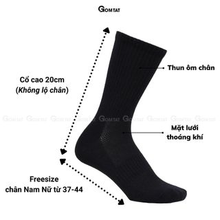 Combo 5 đôi tất vớ cổ cao nam nữ trơn màu GOMTAT chất liệu cotton cao cấp, có mặt lưới thoáng khí - GOM-KLB-TRONCAO-CB5