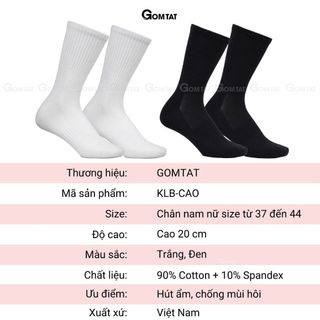 Combo 5 đôi tất vớ cổ cao nam nữ trơn màu GOMTAT chất liệu cotton cao cấp, có mặt lưới thoáng khí - GOM-KLB-TRONCAO-CB5