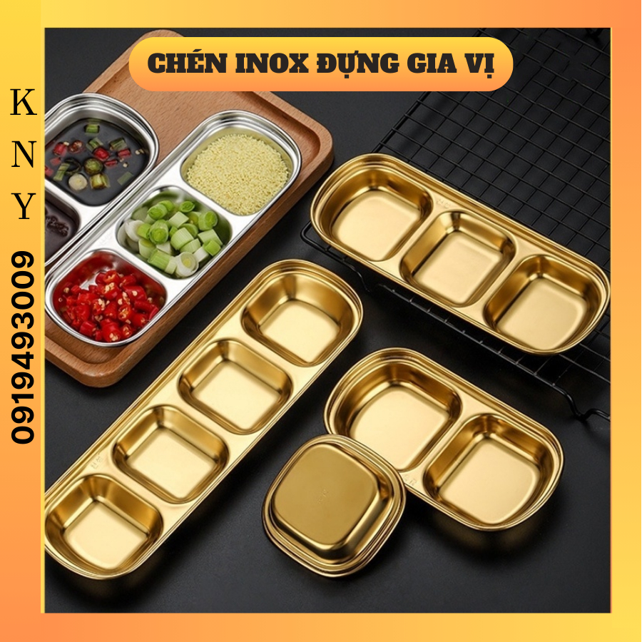 Dĩa, Chén INOX Đựng Gia Vị Sốt Chấm Hàn Quốc (Màu vàng, bạc) KNY ...