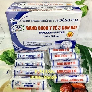BĂNG CUỘN Y TẾ TIỆT TRÙNG, GẠC CUỘN Y TẾ TIỆT TRÙNG ĐÔNG PHA 1.M8x8.5CM HỘP 50 CUỘN - 3 CON NAI