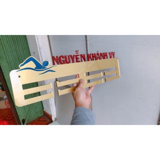 GTHC bơi lội, NGUYỄN KHÁNH VY khung gold, icon xanh biển, chữ đỏ