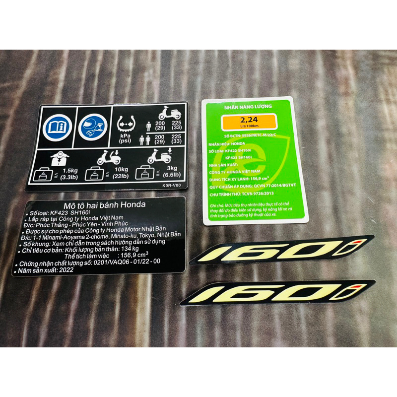 Tem thông số Sh 160i (Combo 4món) 2,37