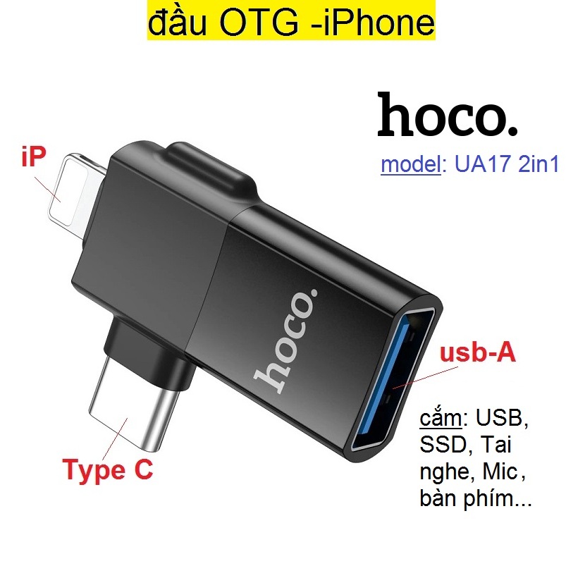 Đầu Chuyển đổi Otg 2in1 Lighting Type C To Usb Hoco Ua17 đọc Dữ Liệu