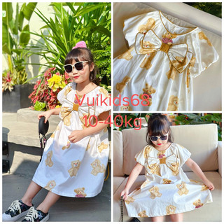 Đầm váy bé gái thu đông dáng suông phối nơ phong cách Hàn Quốc siêu xinh cho bé 13-45kg