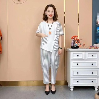 Set bộ trung niên form rộng cạp chun chất đũi lụa cao cấp siêu thoáng mát A68