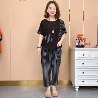 Set bộ trung niên form rộng cạp chun chất đũi lụa cao cấp siêu thoáng mát A68
