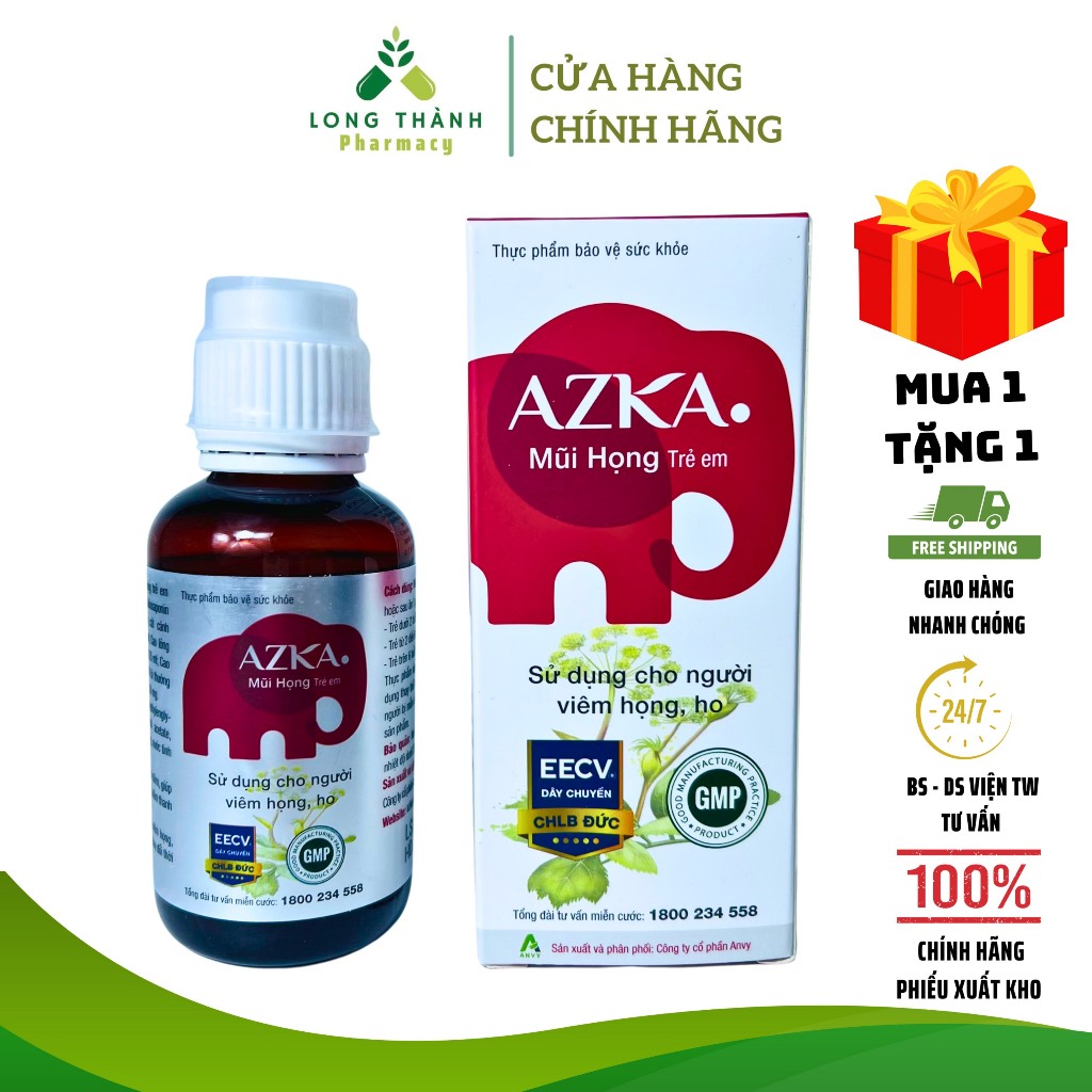 Siro mũi họng AZKA dành cho trẻ em, giúp giảm đau rát họng, thành phần ...