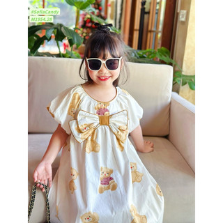 Đầm váy bé gái thu đông dáng suông phối nơ phong cách Hàn Quốc siêu xinh cho bé 13-45kg