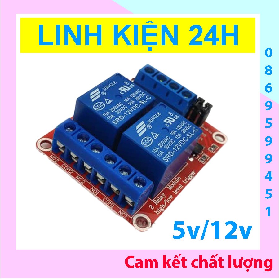 Module 2 Relay Với Opto Cách Ly Kích H/L - Mạch 2 relay kích cao thấp ...