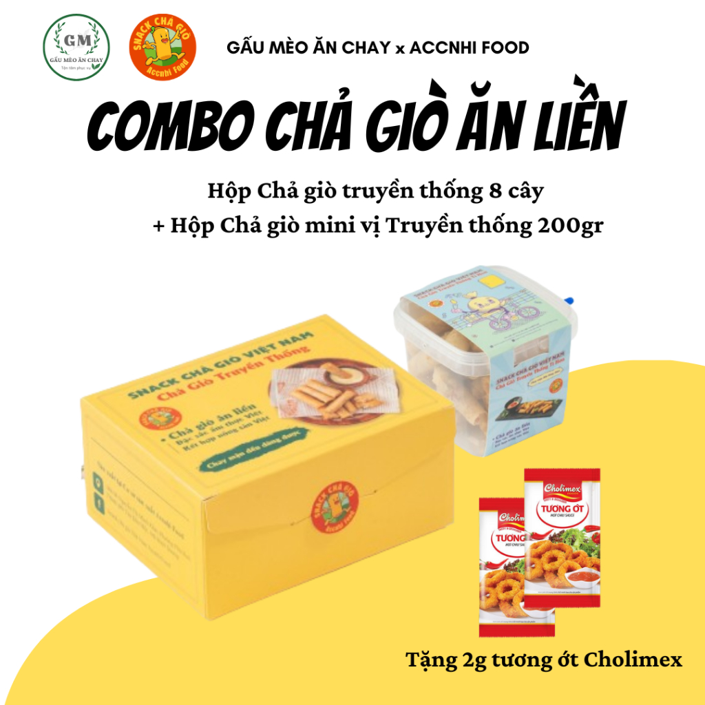 Chả giò ăn liền - Combo Hộp 8 cây + Hộp mini 200gr - Snack chay mặn đều ...