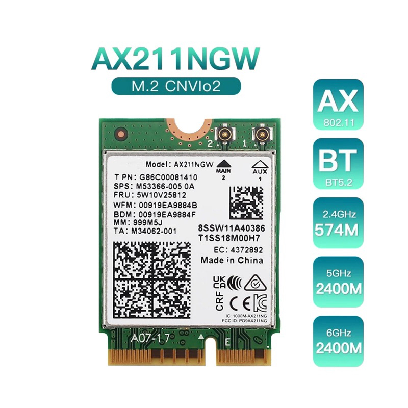 Wifi Intel AX211, M.2 wifi ax211ngw băng tần 2.4G, 5.8G và 6G Wi-Fi 6E ...