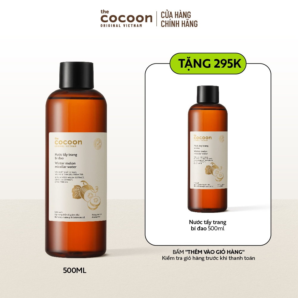 🆗.(Đã bán 65k) Bigsize - Nước tẩy trang bí đao Cocoon tẩy sạch makeup & giảm dầu 500ml