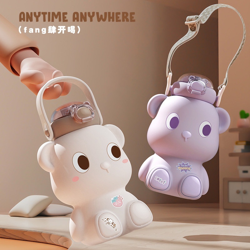 Bình nước giữ nhiệt hình gấu dung tích 450ml inox 316, bình giữ nhiệt cute cho bé mang đi học hoạ tiết dễ thươg bear450
