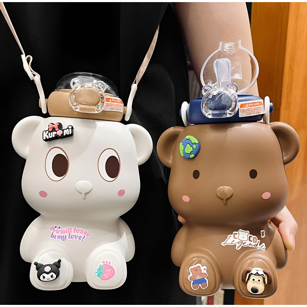 Bình nước giữ nhiệt hình gấu dung tích 450ml inox 316, bình giữ nhiệt cute cho bé mang đi học hoạ tiết dễ thươg bear450