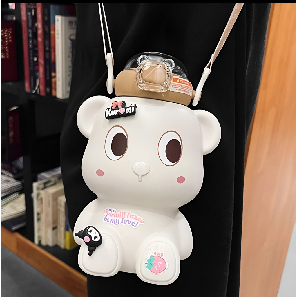 Bình nước giữ nhiệt hình gấu dung tích 450ml inox 316, bình giữ nhiệt cute cho bé mang đi học hoạ tiết dễ thươg bear450