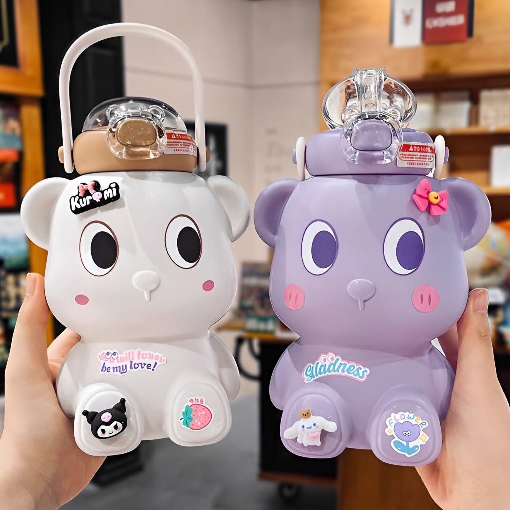 Bình nước giữ nhiệt hình gấu dung tích 450ml inox 316, bình giữ nhiệt cute cho bé mang đi học hoạ tiết dễ thươg bear450
