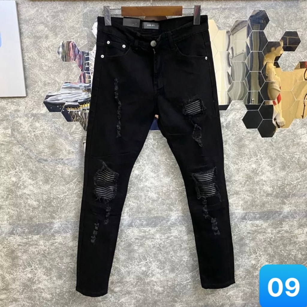 Quần Jean Nam Rách Vá Da chất bò cotton co dãn Quần rin nam Q09 ...