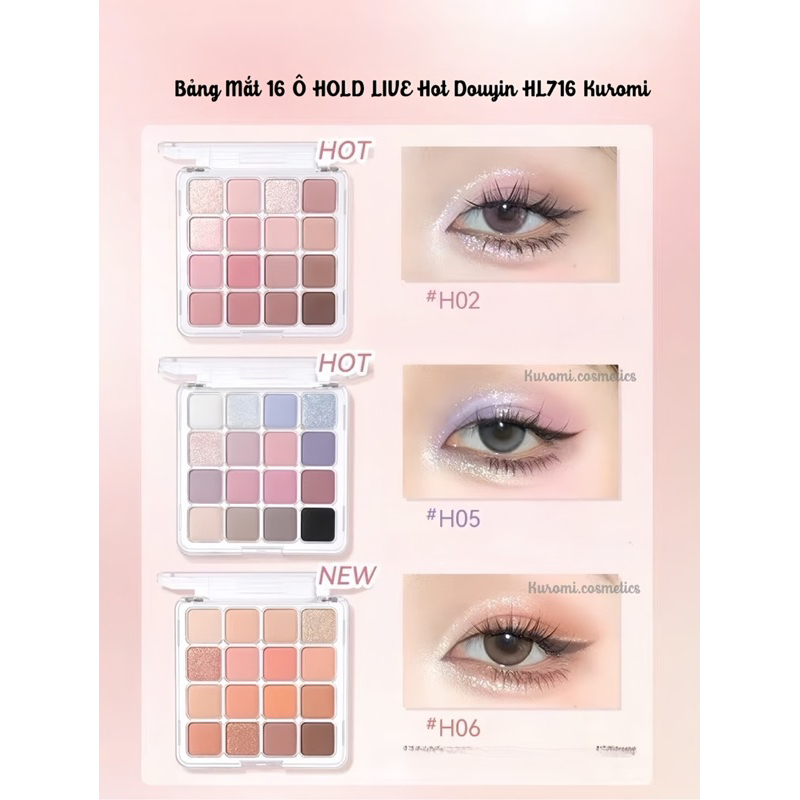 [HỎA TỐC] Bảng phấn mắt Hold live16 ô Sunset Magic HOLD LIVE  Tone Hồng Lạnh Nhũ Mắt Mịn Lì kuromi cosmetic HL716 HL630 | BigBuy360 - bigbuy360.vn