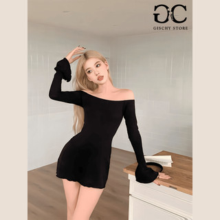 Đầm Body Trễ Vai Tay Dài Xòe GISCHY Dáng Chữ A Siêu Xinh Váy Ôm Sát Form Tôn Eo Chất Thun Gân Mềm Co Giãn - GC05