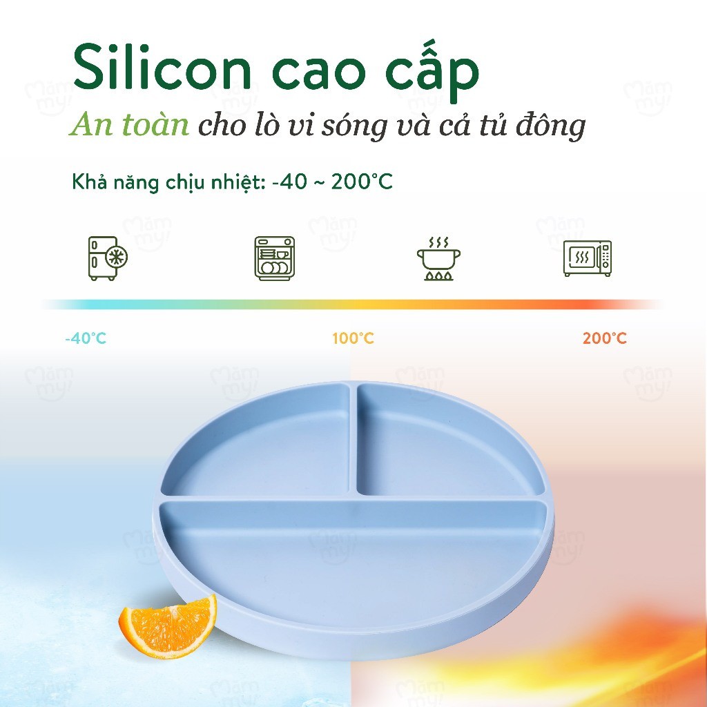 Khay Ăn Dặm Silicon 3 Ngăn Cao Cấp Silicone Food Tray Giúp Bé Ăn Dặm Dễ Dàng Với Thiết Kế Đặc Biệt Đế Hít Chố