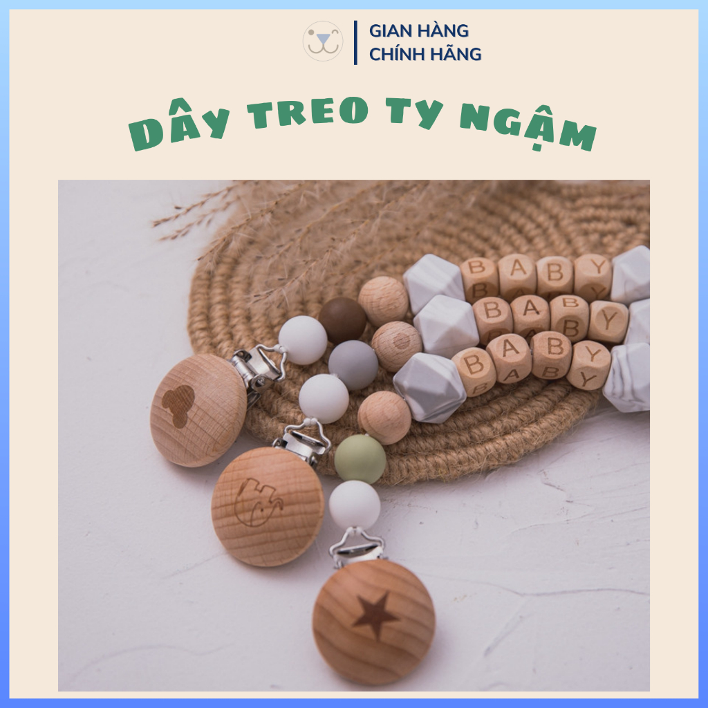 Dây Đeo Ti Giả, Ti Ngậm An Toàn Cho Bé, Dây Kẹp Ti Giả, Ti Ngậm Bằng Gỗ Cho Bé