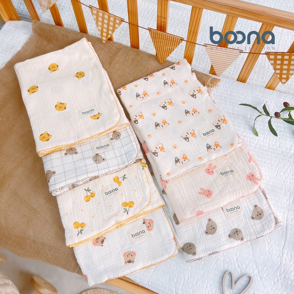 Khăn Tắm Xô Muslin BooNa Chính Hãng 2 Lớp, 4 Lớp Đa Năng An Toàn Cho Bé