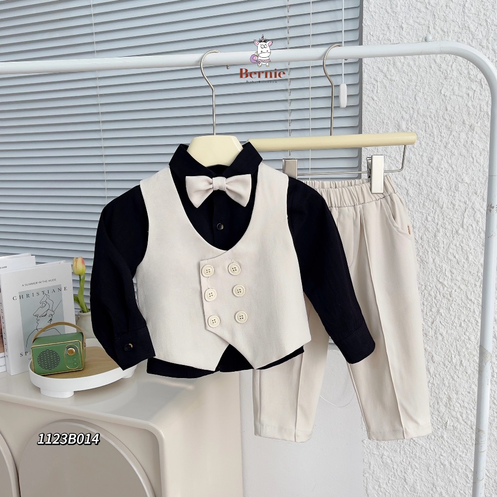 [Chính hãng Bernie] Set vest gile kèm sơ mi bảnh bao bé trai, bộ gile kèm sơ mi phong cách công tử (tặng kèm nơ)