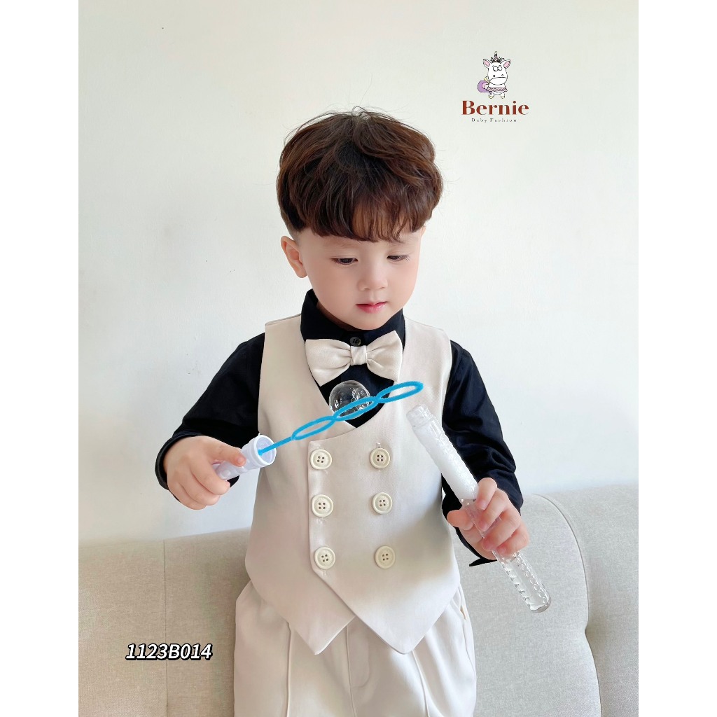 [Chính hãng Bernie] Set vest gile kèm sơ mi bảnh bao bé trai, bộ gile kèm sơ mi phong cách công tử (tặng kèm nơ)