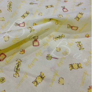 Vải Linen Cotton Vàng Chanh In Hoạ Tiết Baby Mềm Rũ Phồng Nhẹ Khổ 1m45