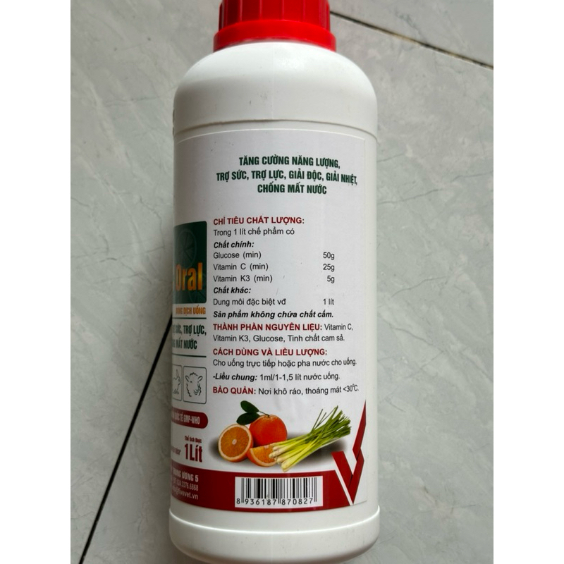 Gluco KC cam sã chai 1 lít. trợ sức, tăng lực, giải nhiệt cho thú cưng, gia súc và gia cầm