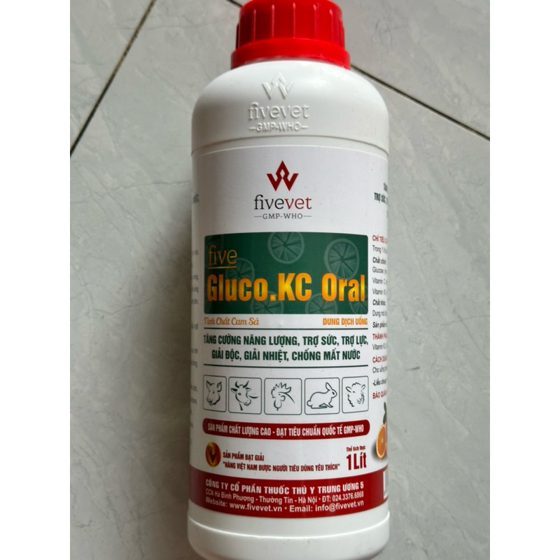 Gluco KC cam sã chai 1 lít. trợ sức, tăng lực, giải nhiệt cho thú cưng, gia súc và gia cầm