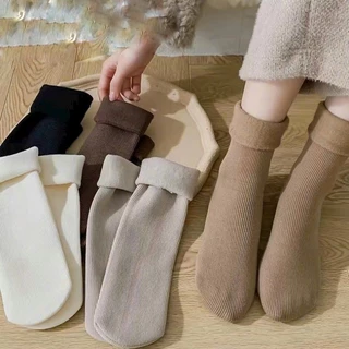 Combo 10 Đôi Tất Lót Lông Cổ Cao Sinh Nhiệt Chất Dày Cho Mùa Đông Siêu ấmTông Màu Pastel Trà Sữa