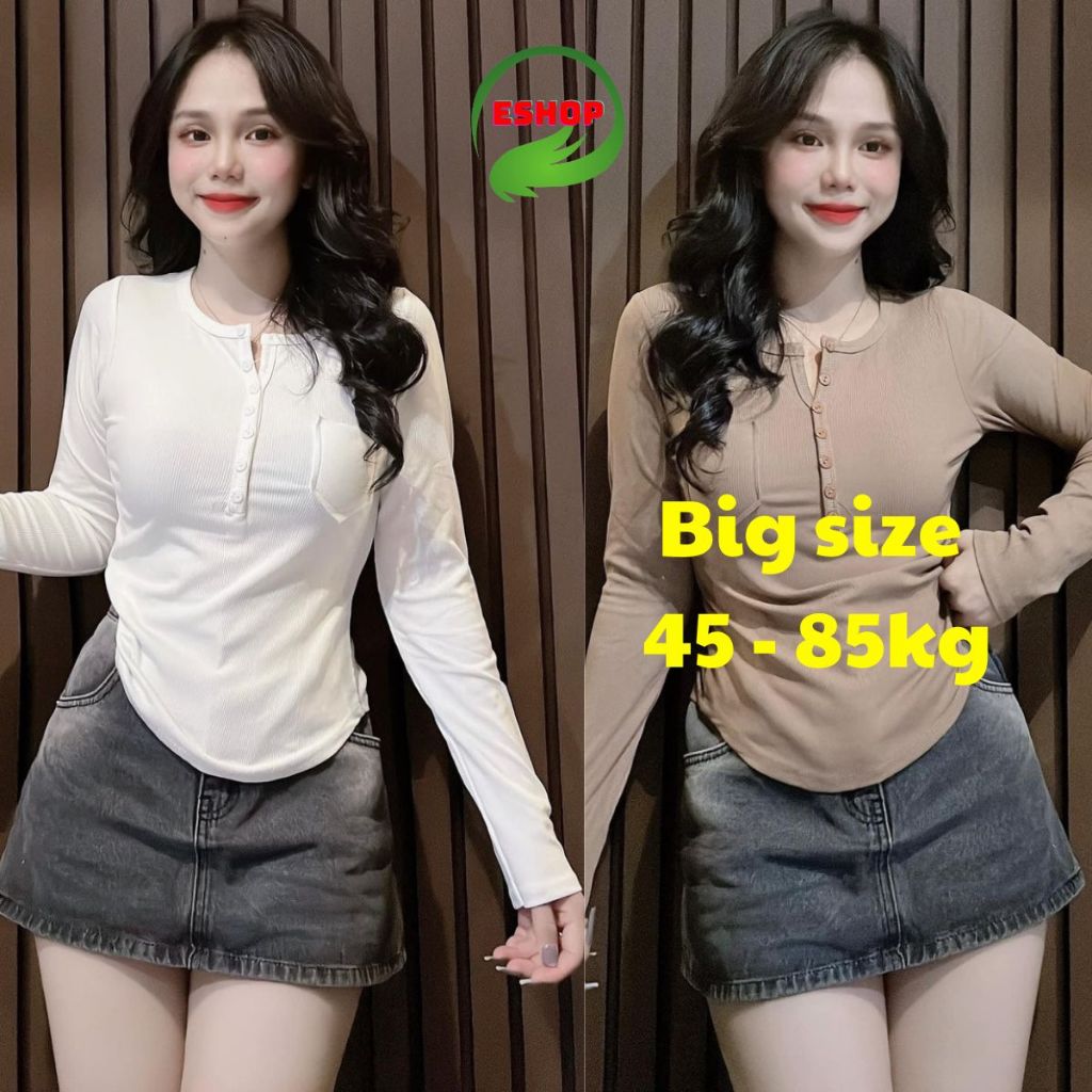 Áo Thun Nữ Bigsize Tay Dài ESHOP Áo Ôm Body Cổ Tròn Dài Tay Dễ Thương Babytee Thun Tăm Lạnh AT79