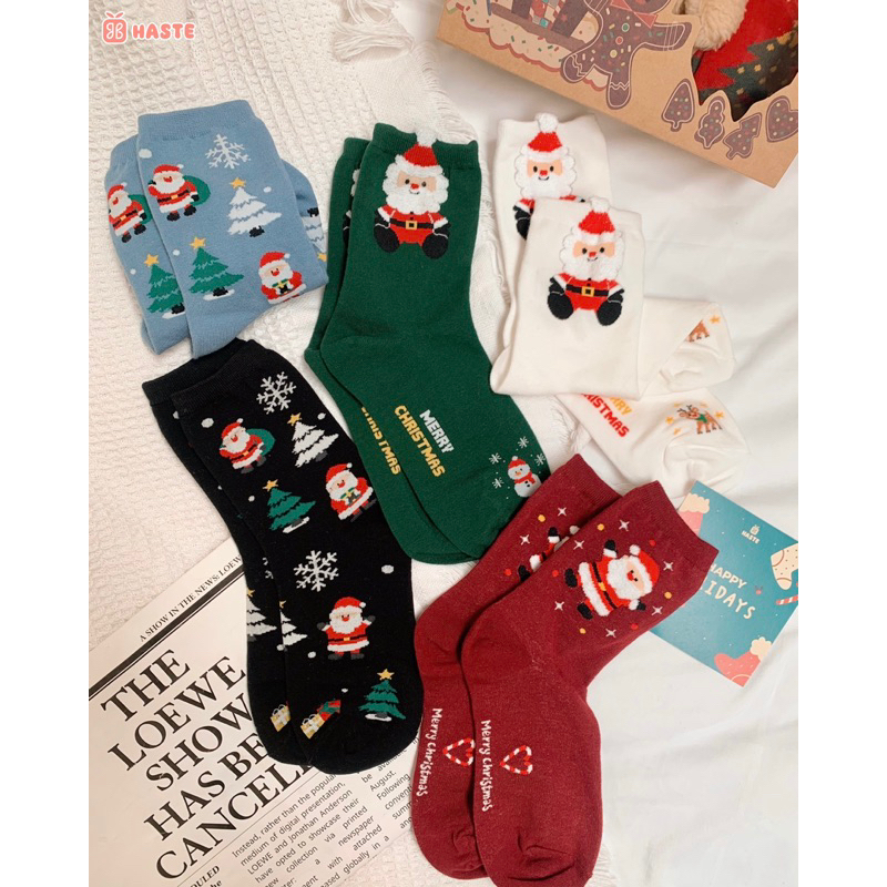 [Ảnh thật] Tất Vớ Nam Nữ Cotton Cổ Cao Thoáng Mát Mềm Mịn Họa Tiết Giáng Sinh Haste Quà Tặng Độc Đáo