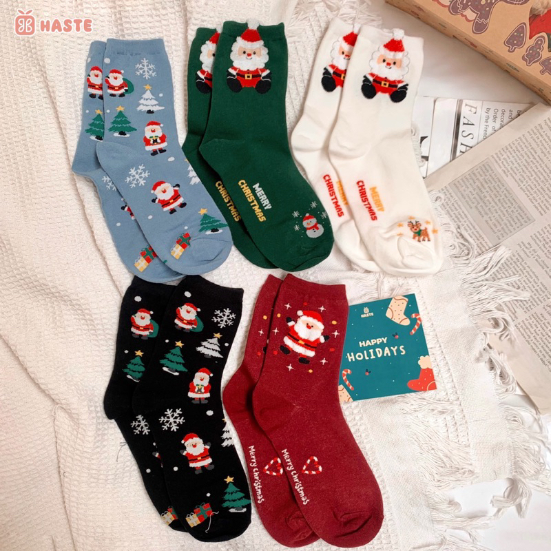 [Ảnh thật] Tất Vớ Nam Nữ Cotton Cổ Cao Thoáng Mát Mềm Mịn Họa Tiết Giáng Sinh Haste Quà Tặng Độc Đáo
