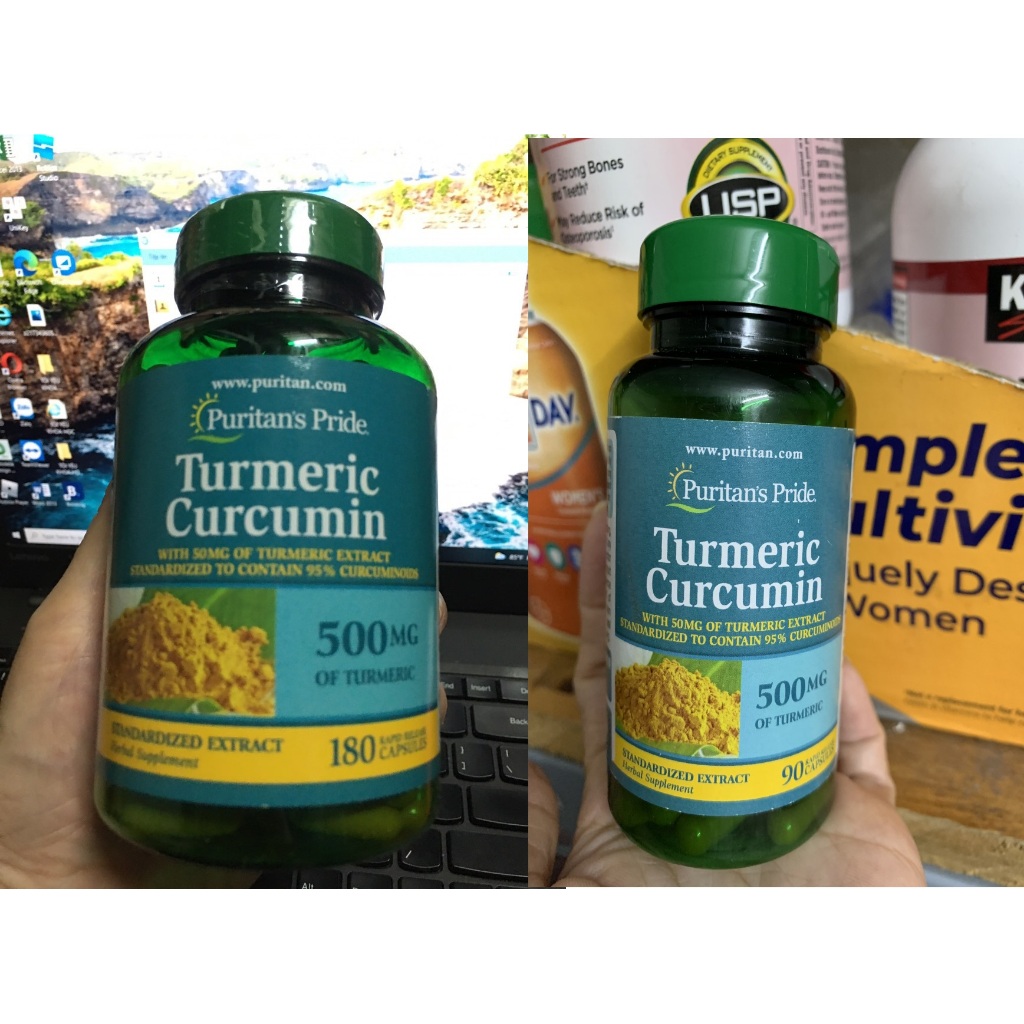 tinh chất nghệ turmeric làm đẹp da Puritan's Pride Turmeric curcumin 500mg 90 viên, 180 viên của Mỹ