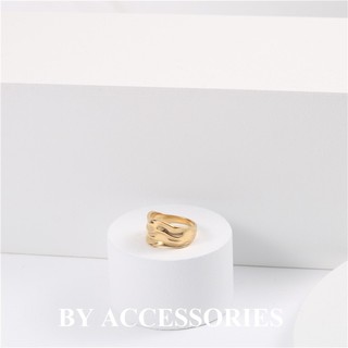 Nhẫn unisex titan bản 9.5m dợn sóng mạ vàng 18K thời trang không gỉ WR2350