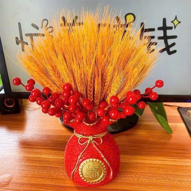 Set 3 món bình kèm bông lúa đào đông tài lộc - Bông lúa mạch trang trí bó 100 bông