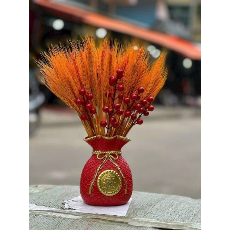 Set 3 món bình kèm bông lúa đào đông tài lộc - Bông lúa mạch trang trí bó 100 bông