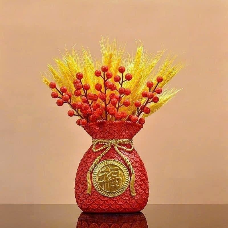 Set 3 món bình kèm bông lúa đào đông tài lộc - Bông lúa mạch trang trí bó 100 bông
